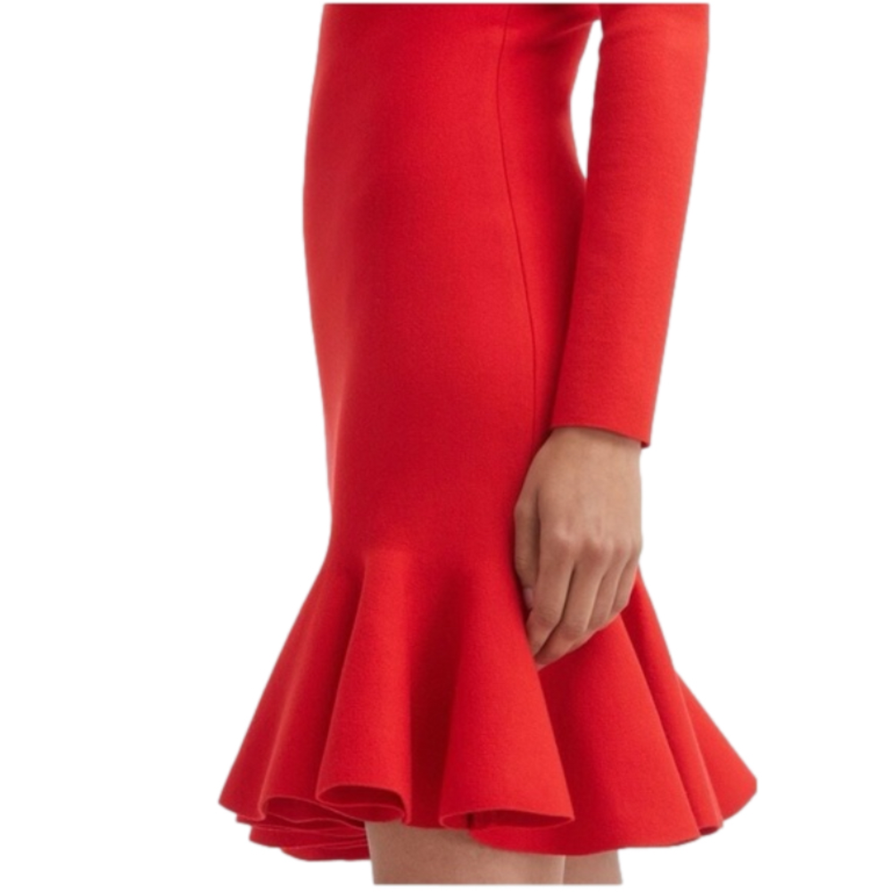 Oscar de la Renta Red Off-Shoulder Ruffle Hem Dress - Picture 3 of 10